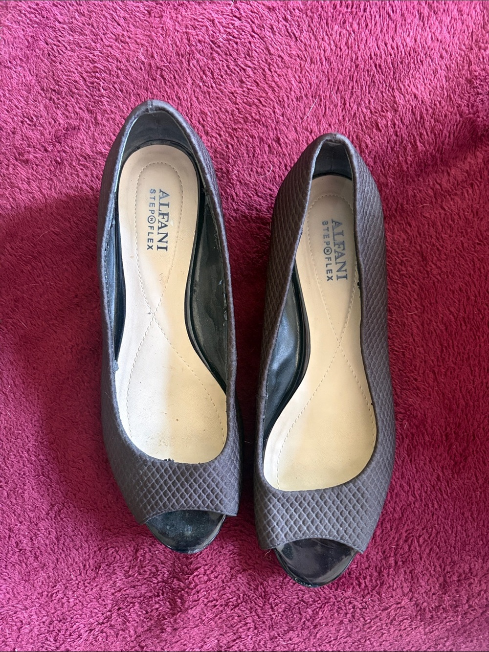 Alfani Brown Textured Peep-Toe Wedge Pumps